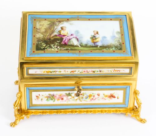 fig 3. Antique Sevres Porcelain Desktop Correspondence Casket Stationery Box 19th C
