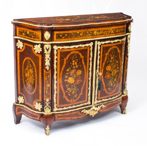 Antique French Amboyna & Floral Marquetry Side Cabinet C.1850
