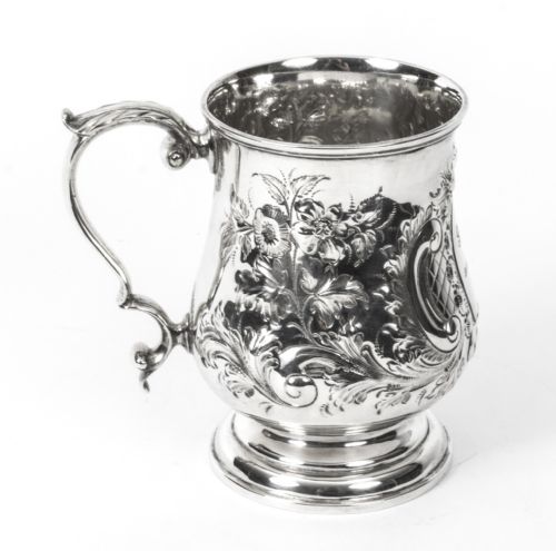 Antique Victorian Silver Plated Embossed and Engraved Mug C1870
