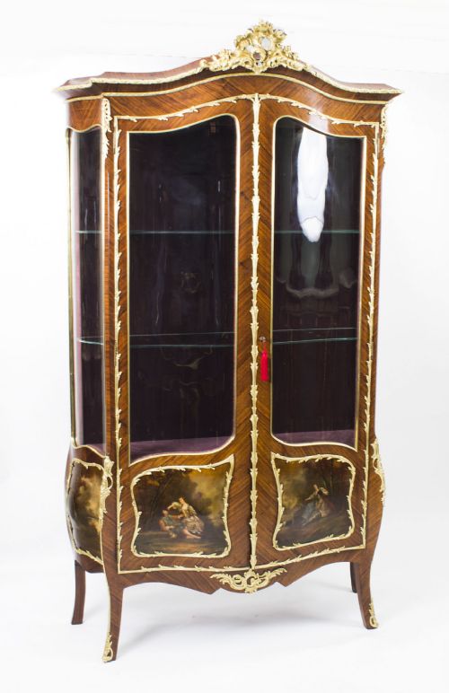 Antique French Kingwood Vernis Martin Display Cabinet C1880

