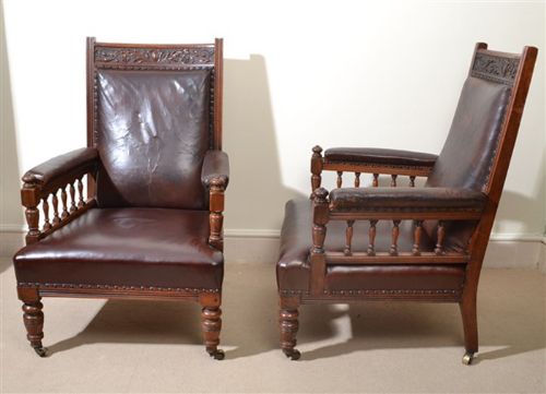 fig 1. Antique Pair of English Leather Armchairs c.1880
