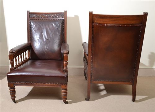 fig 2. Antique Pair of English Leather Armchairs c.1880
