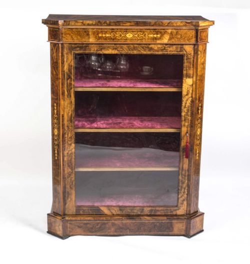 Antique Large Victorian Burr Walnut Pier Cabinet C.1860
