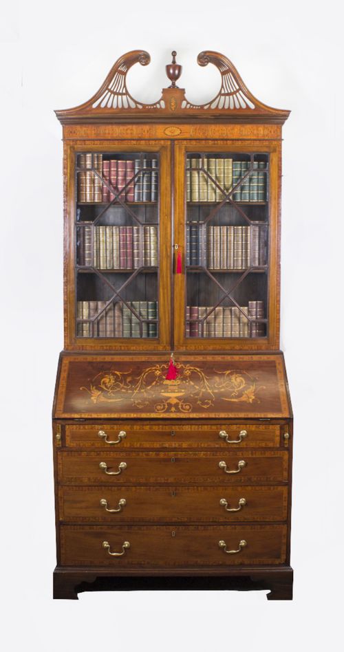 fig 1. Antique English Victorian Mahogany Bureau Bookcase C1860
