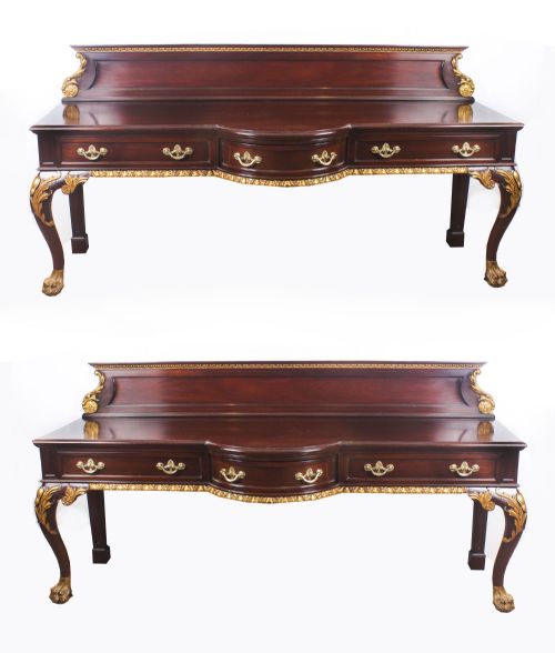 Antique Pair Large Mahogany and Gilt Serving Tables 19th Century
