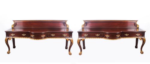 fig 1. Antique Pair Large Mahogany and Gilt Serving Tables 19th Century