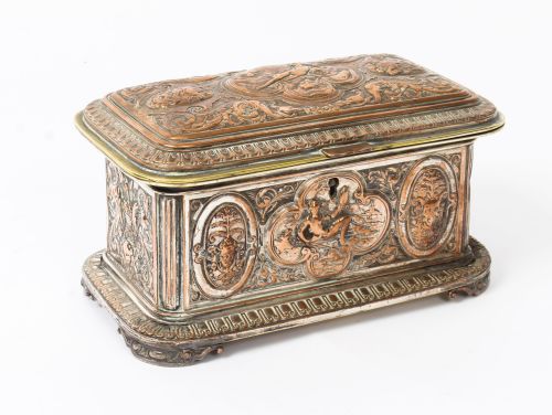 Antique Large French Gilt and Copper Casket 19thc
