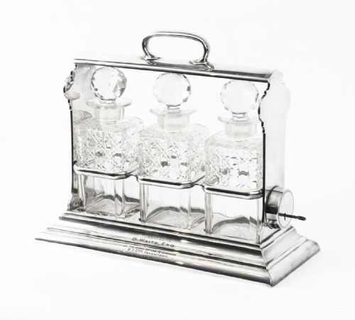 Antique Victorian English Silver Plated 3 Bottle Tantalus C1900
