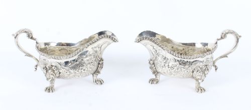 Antique Pair English Silver Sauce Boats, John & Joseph Angell 1830 19th Cent

