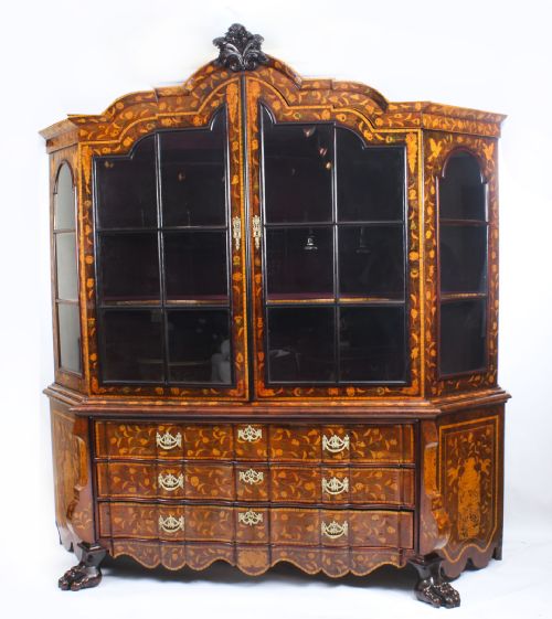 Antique Dutch Marquetry Walnut Display Cabinet Vitrine 19th C
