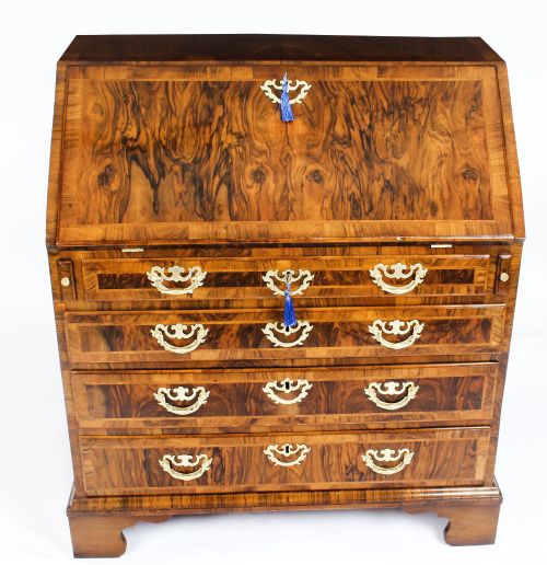 fig 1. Antique Fine George II Burr & Figured Walnut Bureau C1730 18th Century