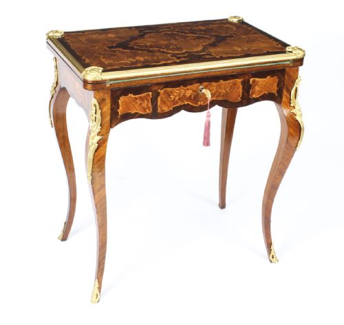 Antique French Burr Walnut Marquetry Card / Writing Table 19th Century
