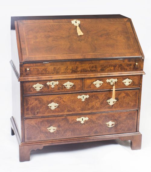 Antique English William & Mary Walnut & Feather Banded Bureau 17th C
