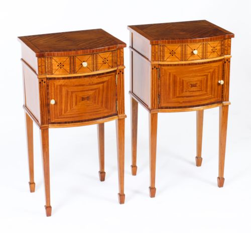 Antique Pair French Maple & Co Satinwood Bedside Cabinets 19th C
