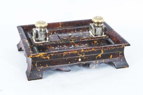 Antique Willliam IV Inlaid Mother of Pearl Boulle Inkstand C1830
