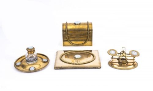 Antique Brass & Jasperware Desk Set James Howell 19th C
