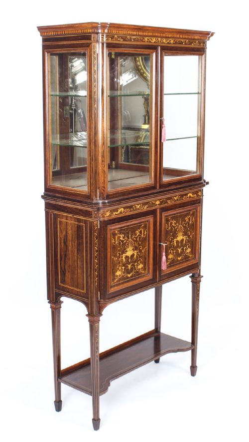 ANTIQUE EDWARDIAN INLAID DISPLAY CABINET BY EDWARDS ROBERTS 19TH C - ADDITIONAL PHOTO 1