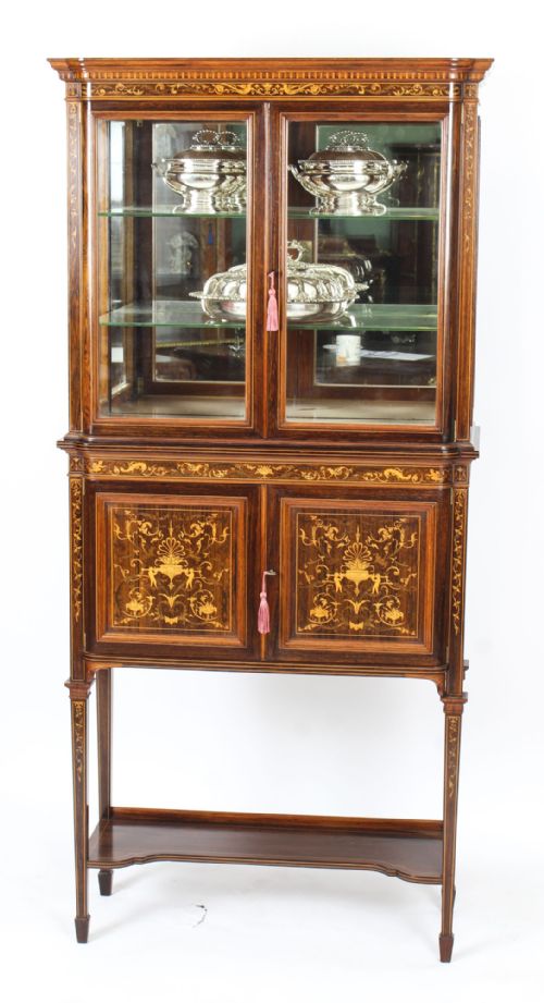 ANTIQUE EDWARDIAN INLAID DISPLAY CABINET BY EDWARDS ROBERTS 19TH C - ADDITIONAL PHOTO 2