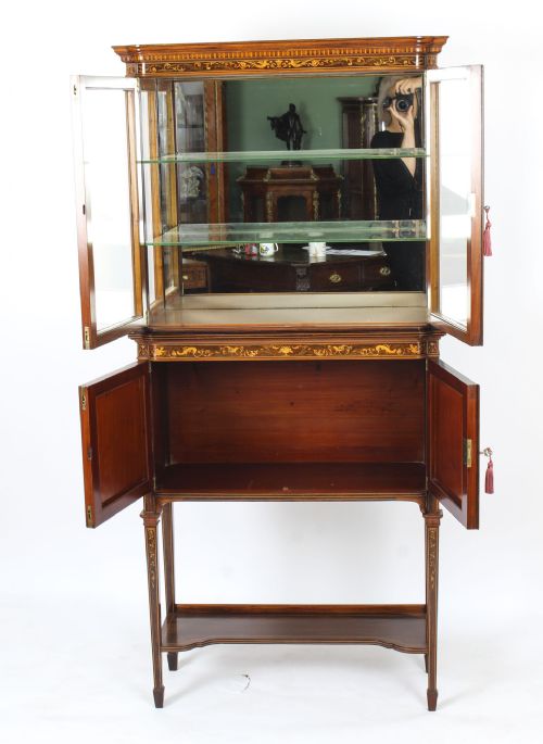 ANTIQUE EDWARDIAN INLAID DISPLAY CABINET BY EDWARDS ROBERTS 19TH C - ADDITIONAL PHOTO 8