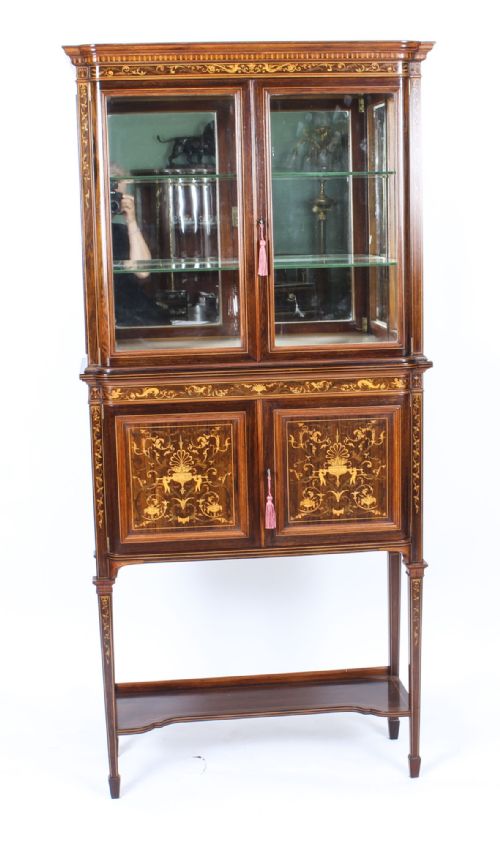 ANTIQUE EDWARDIAN INLAID DISPLAY CABINET BY EDWARDS ROBERTS 19TH C - ADDITIONAL PHOTO 12
