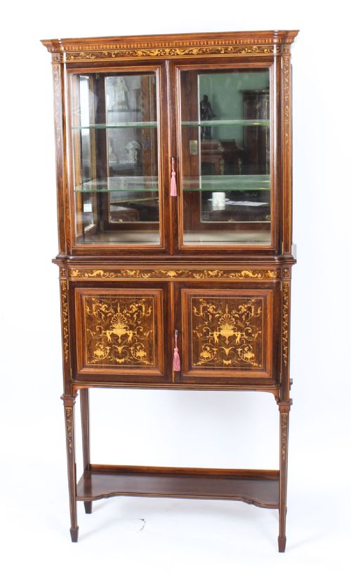 ANTIQUE EDWARDIAN INLAID DISPLAY CABINET BY EDWARDS ROBERTS 19TH C - ADDITIONAL PHOTO 13