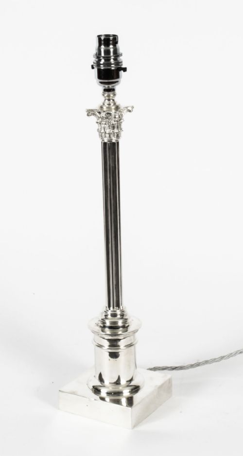 ANTIQUE EDWARDIAN SILVER PLATED CORINTHIAN COLUMN TABLE LAMP CIRCA1910 - ADDITIONAL PHOTO 1