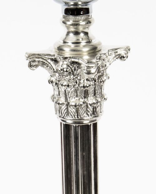 ANTIQUE EDWARDIAN SILVER PLATED CORINTHIAN COLUMN TABLE LAMP CIRCA1910 - ADDITIONAL PHOTO 2
