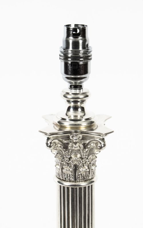 ANTIQUE EDWARDIAN SILVER PLATED CORINTHIAN COLUMN TABLE LAMP CIRCA1910 - ADDITIONAL PHOTO 3
