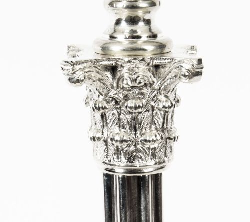 ANTIQUE EDWARDIAN SILVER PLATED CORINTHIAN COLUMN TABLE LAMP CIRCA1910 - ADDITIONAL PHOTO 4