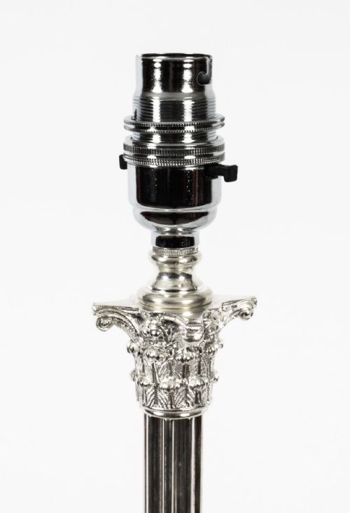 ANTIQUE EDWARDIAN SILVER PLATED CORINTHIAN COLUMN TABLE LAMP CIRCA1910 - ADDITIONAL PHOTO 5