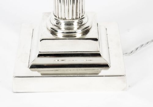 ANTIQUE EDWARDIAN SILVER PLATED CORINTHIAN COLUMN TABLE LAMP CIRCA1910 - ADDITIONAL PHOTO 7