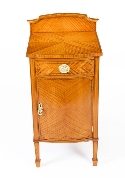 ANTIQUE SATINWOOD INLAID BEDSIDE CABINET C1880 19TH CENTURY - ADDITIONAL PHOTO 1