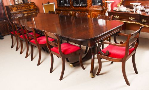 Antique Twin Pillar Regency Dining Table & 10 Regency Chairs C1820 19th C
