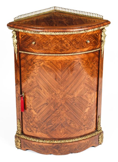 Antique Kingwood & Marquetry Marquetry Low Corner Cabinet C.1860
