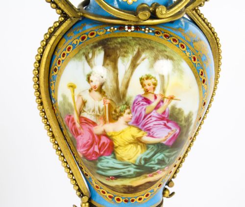 ANTIQUE PAIR FRENCH ORMOLU MOUNTED BLEU CELESTE SEVRES VASES 19TH C - ADDITIONAL PHOTO 3