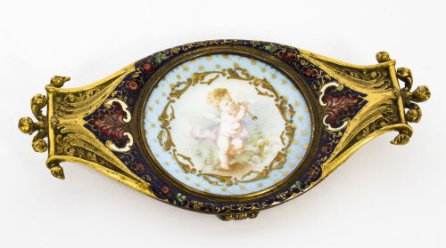 ANTIQUE FRENCH ORMOLU CHAMPLEVE ENAMEL PIN TRAY 19TH CENTURY - ADDITIONAL PHOTO 1