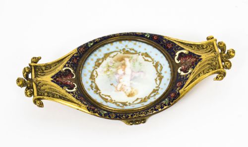 ANTIQUE FRENCH ORMOLU CHAMPLEVE ENAMEL PIN TRAY 19TH CENTURY - ADDITIONAL PHOTO 5