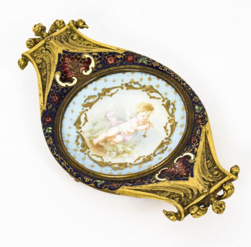 ANTIQUE FRENCH ORMOLU CHAMPLEVE ENAMEL PIN TRAY 19TH CENTURY - ADDITIONAL PHOTO 6