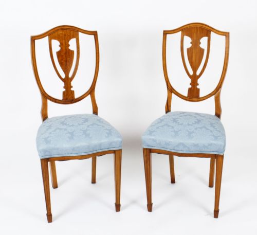 Antique Pair Victorian Satinwood Shield Back Desk Chairs C.1880 19th Century

