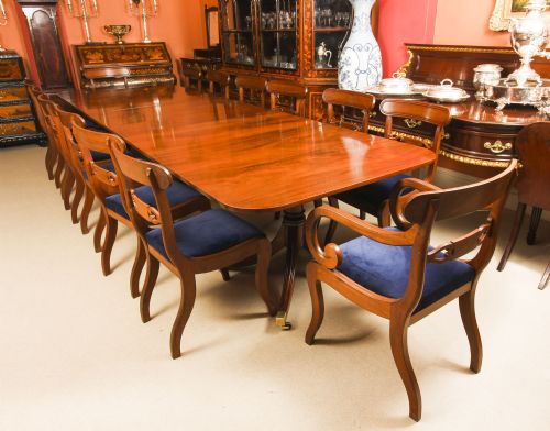 14 Antique Chairs C1820 & Matching 3 Pillar Dining Table by William Tillman 20thc