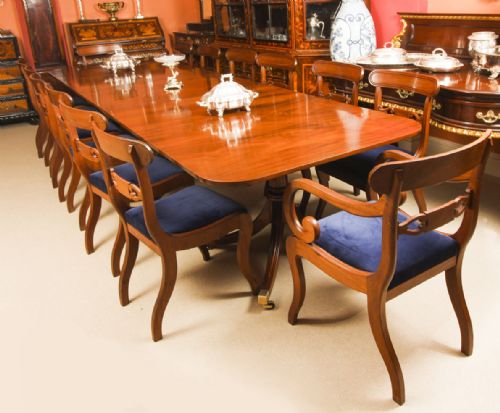 fig 2. 14 Antique Chairs C1820 & Matching 3 Pillar Dining Table by William Tillman 20thC