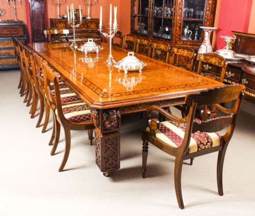 ANTIQUE 12FT ELIZABETHAN REVIVAL POLLARD OAK DINING TABLE 19TH C AND 14 MATCHING CHAIRS - ADDITIONAL PHOTO 2