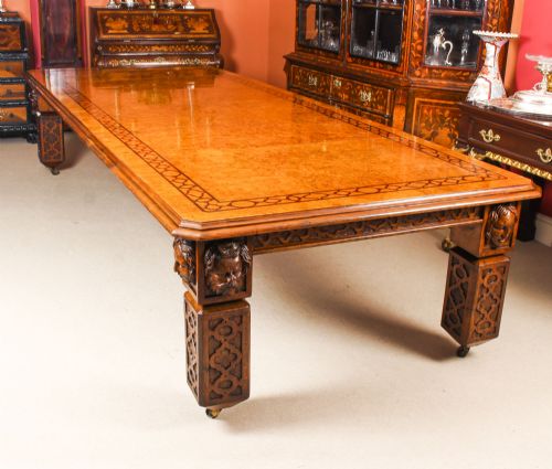 ANTIQUE 12FT ELIZABETHAN REVIVAL POLLARD OAK DINING TABLE 19TH C AND 14 MATCHING CHAIRS - ADDITIONAL PHOTO 3