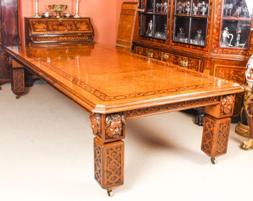 ANTIQUE 12FT ELIZABETHAN REVIVAL POLLARD OAK DINING TABLE 19TH C AND 14 MATCHING CHAIRS - ADDITIONAL PHOTO 5