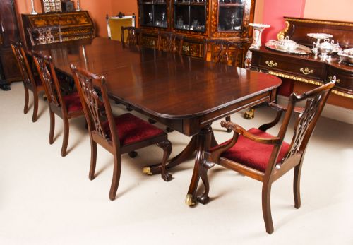 Antique Twin Pillar Regency Dining Table C1820 19th C & 8 Matching Chairs
