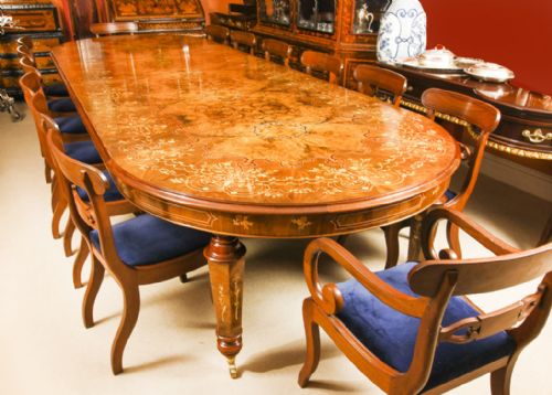 fig 2. 14 Antique Dining Chairs & Matching Handmade Marquetry Burr Walnut Dining Table