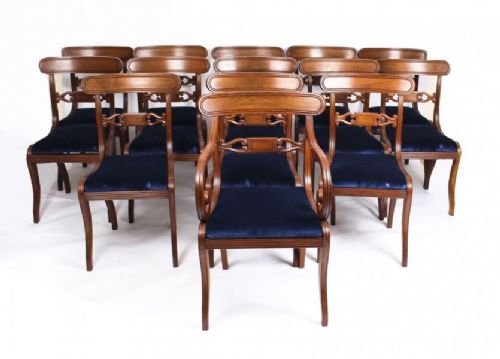 14 Antique Dining Chairs & Matching Handmade Marquetry Burr Walnut Dining Table
