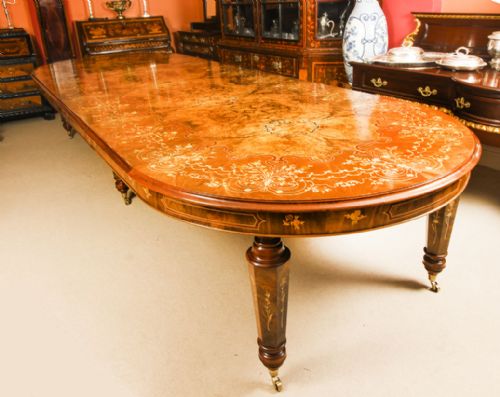 fig 10. 14 Antique Dining Chairs & Matching Handmade Marquetry Burr Walnut Dining Table