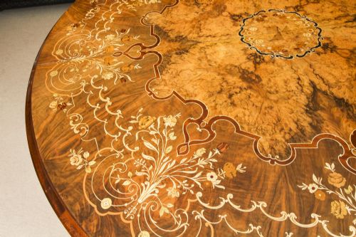 fig 11. 14 Antique Dining Chairs & Matching Handmade Marquetry Burr Walnut Dining Table