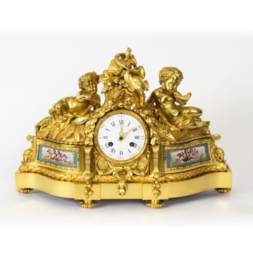 fig 1. Antique French Sevres Porcelain Ormolu Clock by Raingo Freres c.1850
